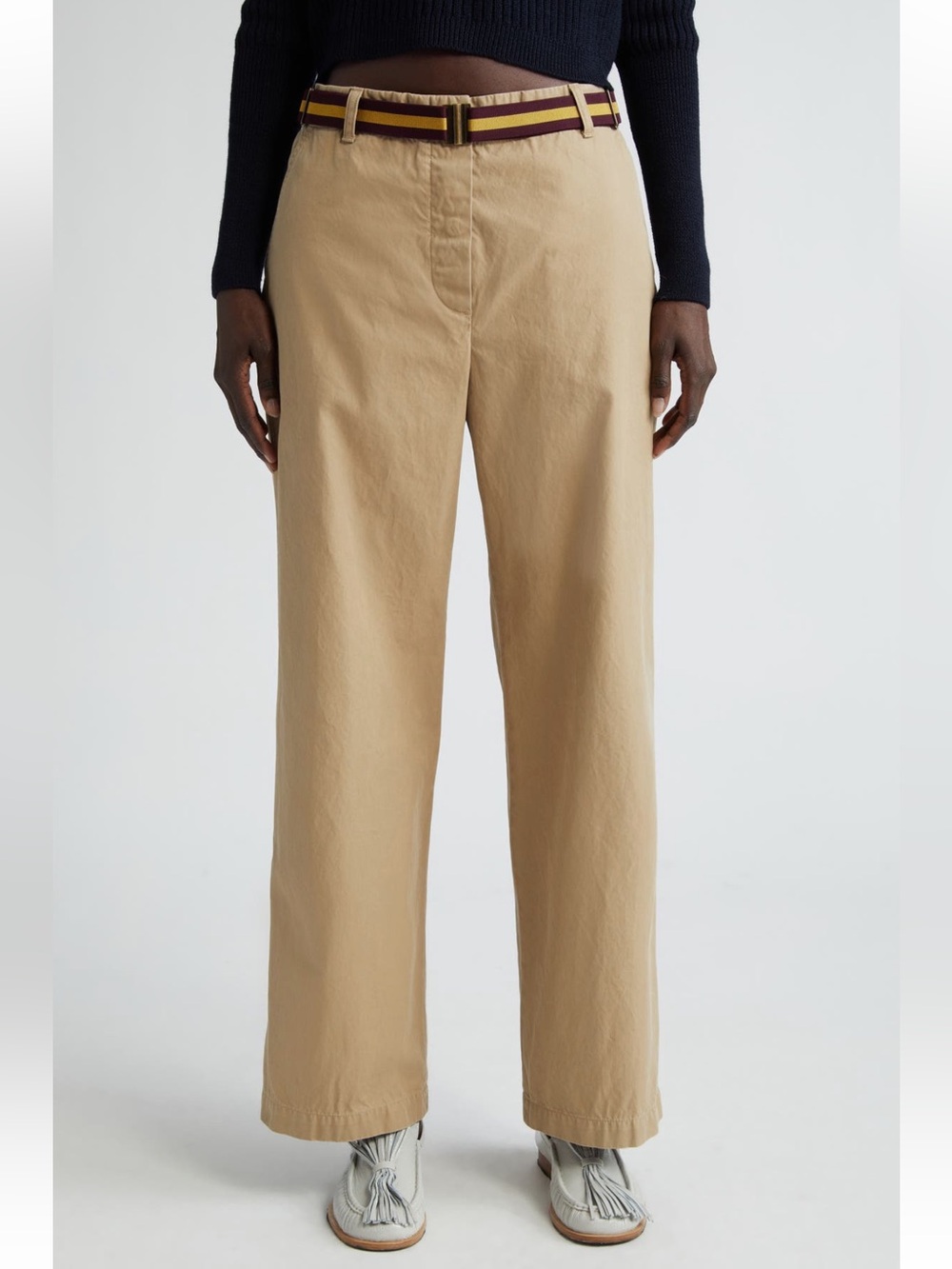 Dries Van Noten Pulian Belted Straight Leg Trousers beige tan pants sz 10 US NWT